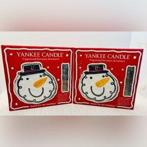 Yankee Candle LOT Snowman Porcelain Ornament Home for Holidays Retired New